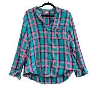 Victoria's Secret Women's Flannel Plaid Button Down Pajama Shirt Size Medium